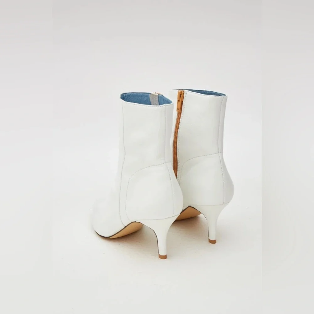 Jaggar White Pleated Leather Boots Kitten Heel Booties in Ivory NIB 37/39